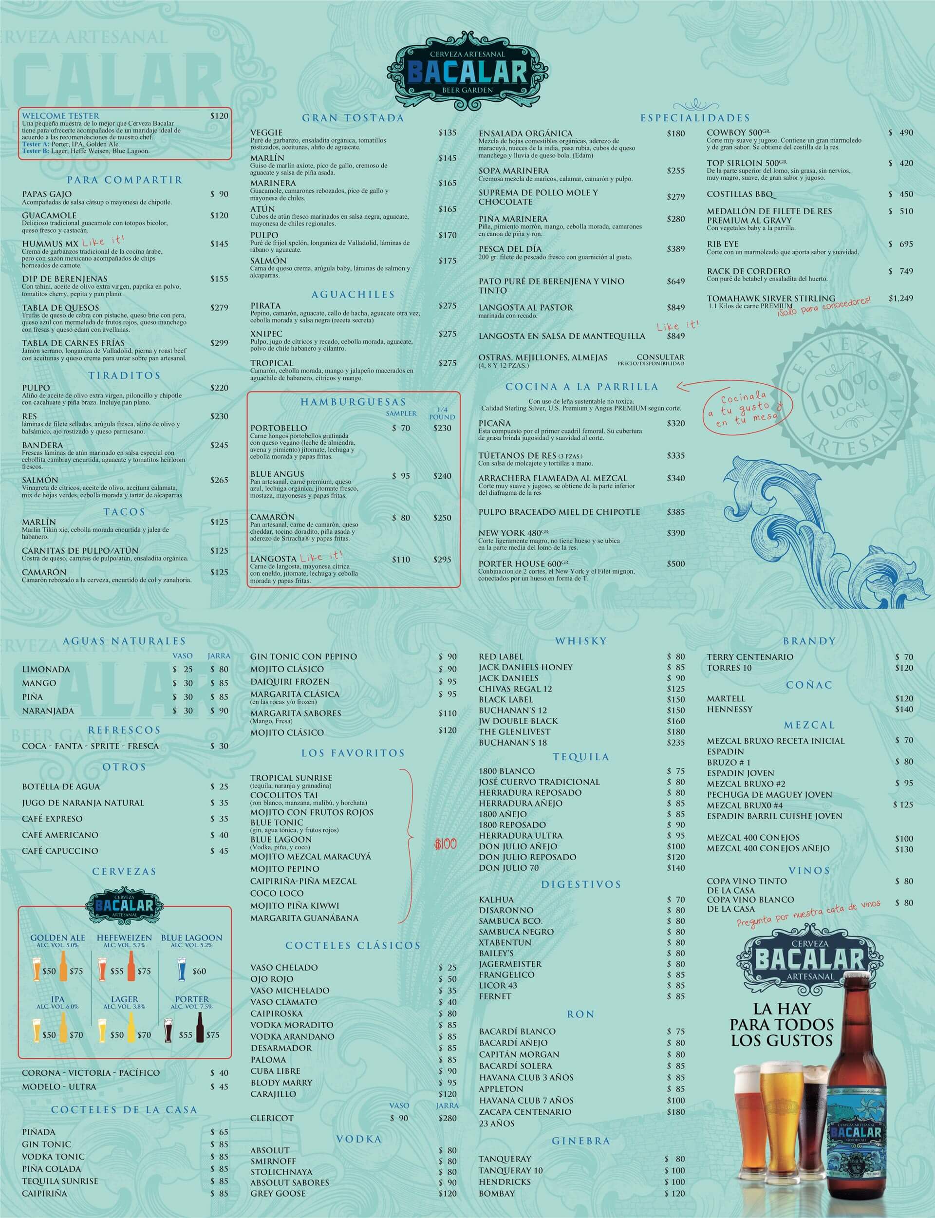 Menú del restaurante Cerveza Bacalar